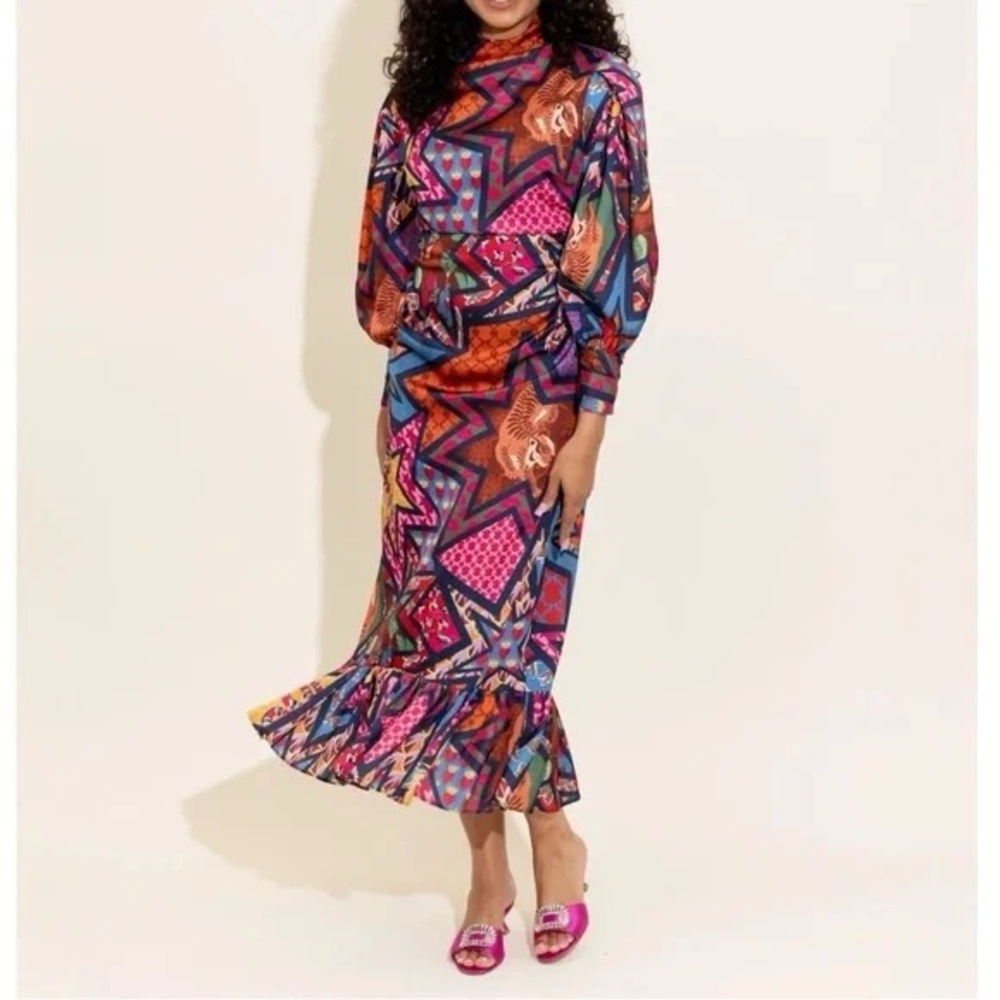 Colorful Long Sleeve Geometric Dress